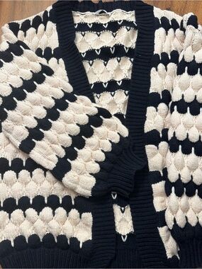 Chunky Knit Black and Cream Women's Cardigan Sweater